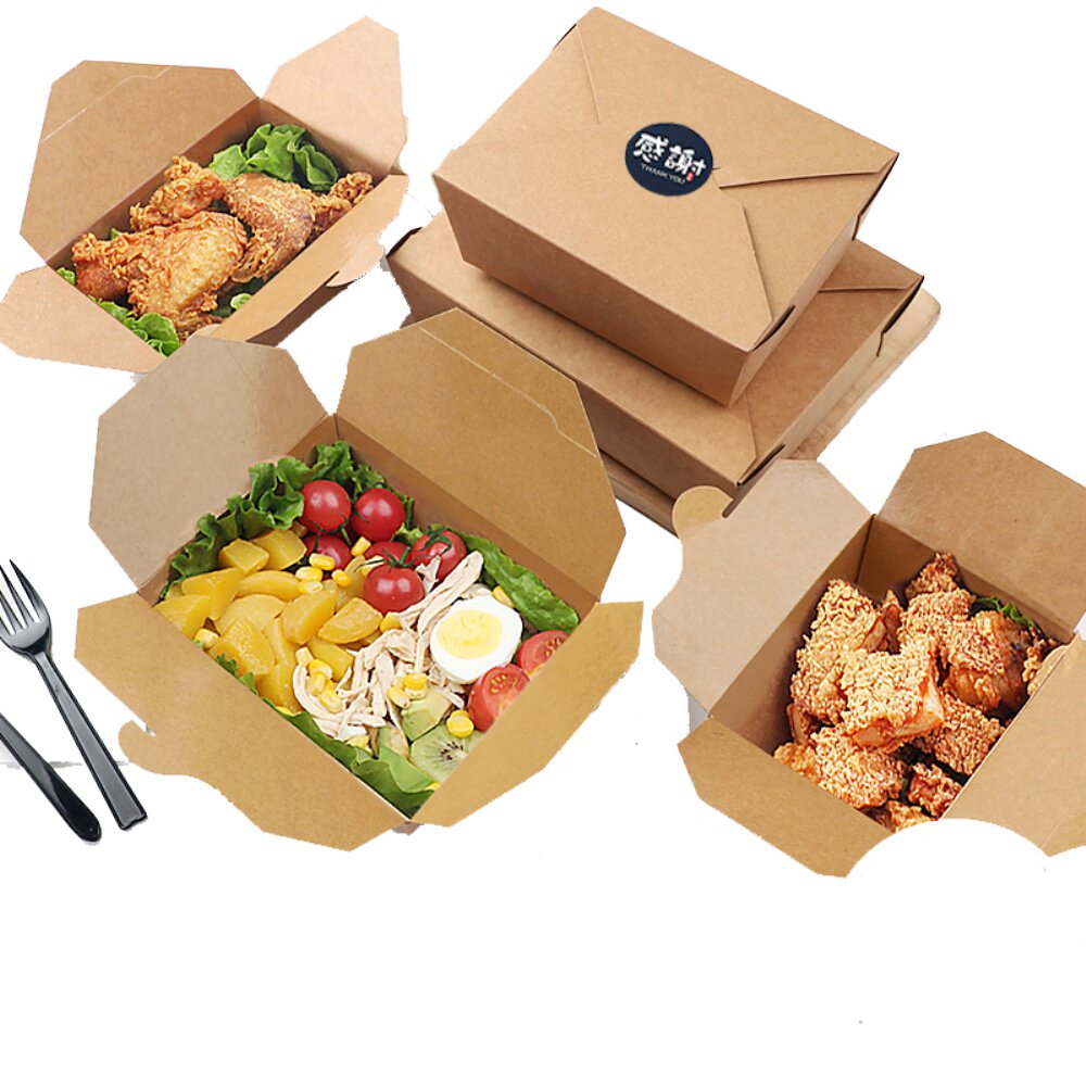 牛皮纸餐盒炒饭一次性野餐打包盒炸鸡烤肉外卖沙拉便当外卖饭盒子