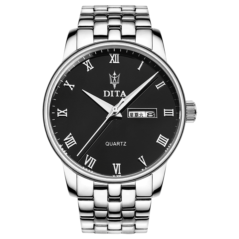 迪塔休闲商务运动石英精钢超薄真皮带男士手表男防水时尚潮流腕表