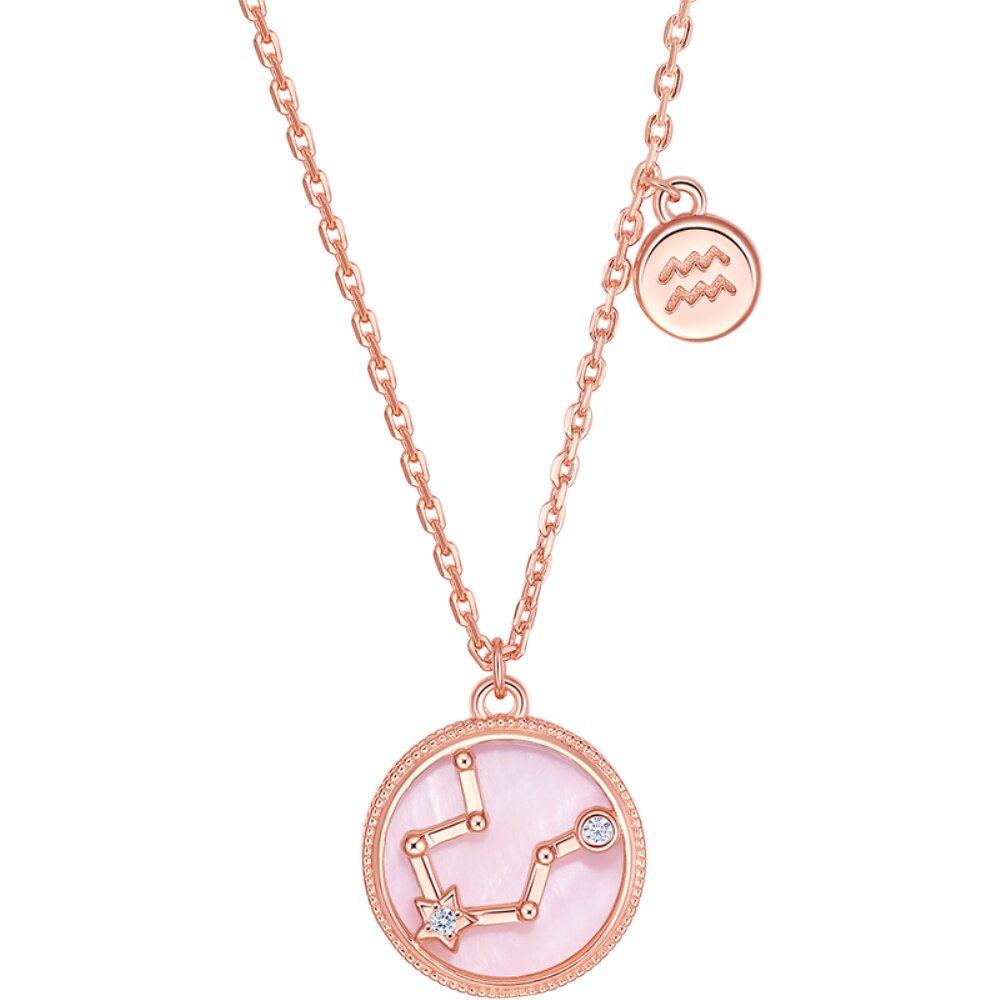 周大生十二星座项链女贝母锁骨链纯银吊坠轻奢小众首饰生日礼物t