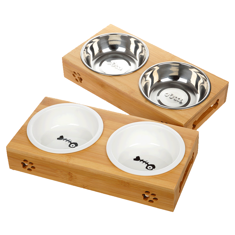 猫碗双碗饭盆陶瓷猫盆猫咪猫粮食盆水碗水盆狗碗餐桌宠物吃饭用品