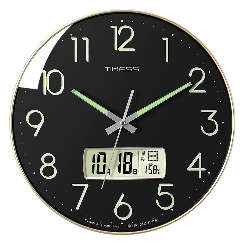 timess夜光钟表挂钟客厅家用时尚创意静音挂墙简约轻奢免打孔时钟