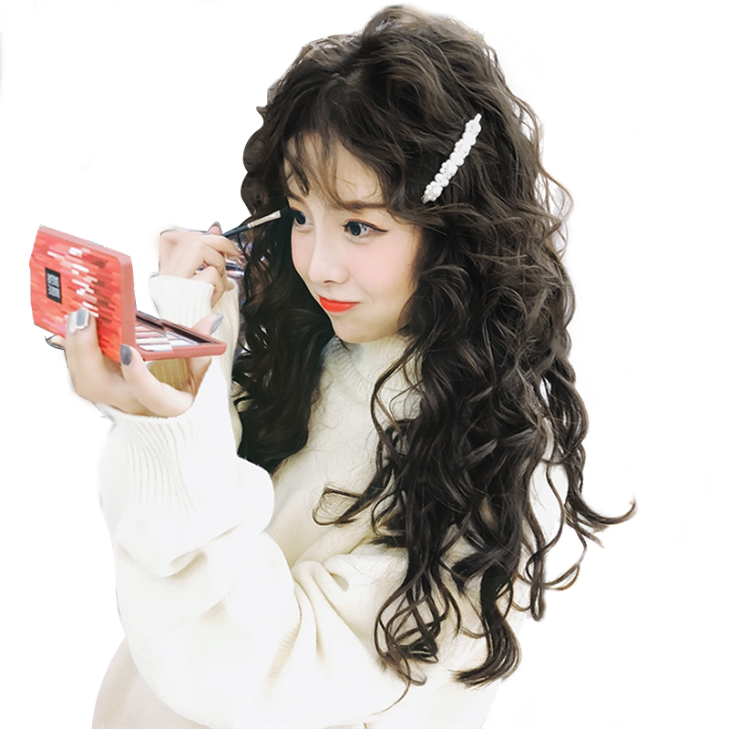 假发女长发圆脸可爱透气长卷发羊毛卷3d补发片无痕接发全头套式