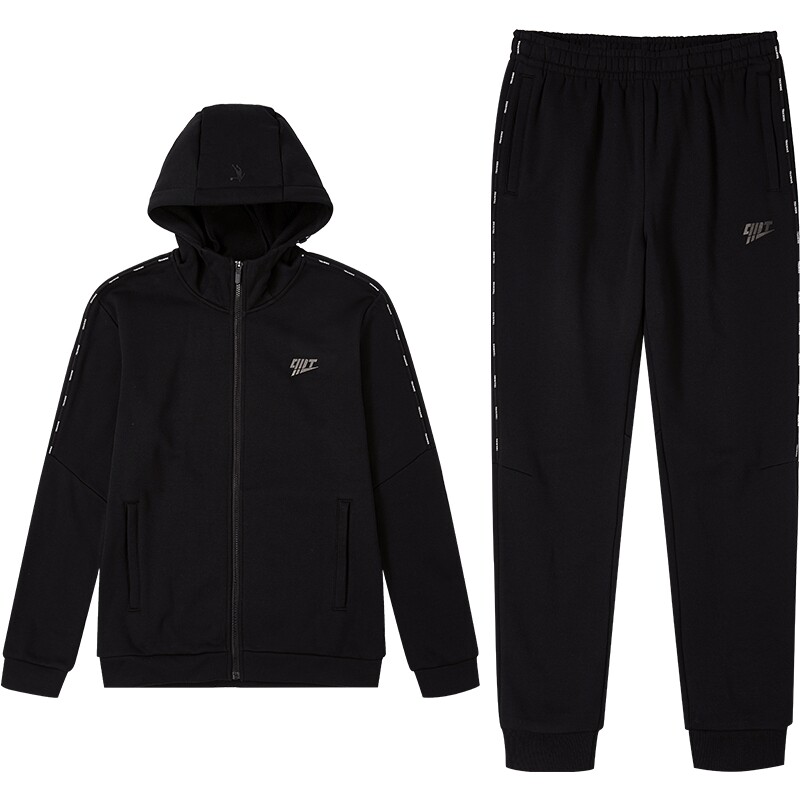 乔丹运动套装男2021秋冬新款针织加绒男士跑步运动服休闲两件套男