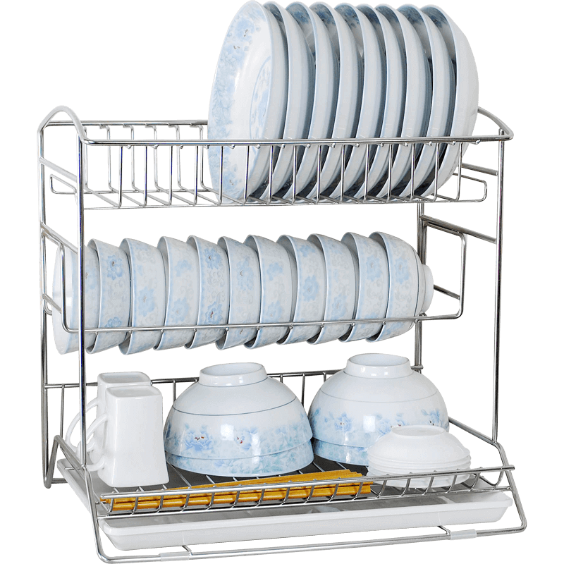sdr一体式大号三层碗架沥水架 304不锈钢碗碟架厨房置物架碗盘架