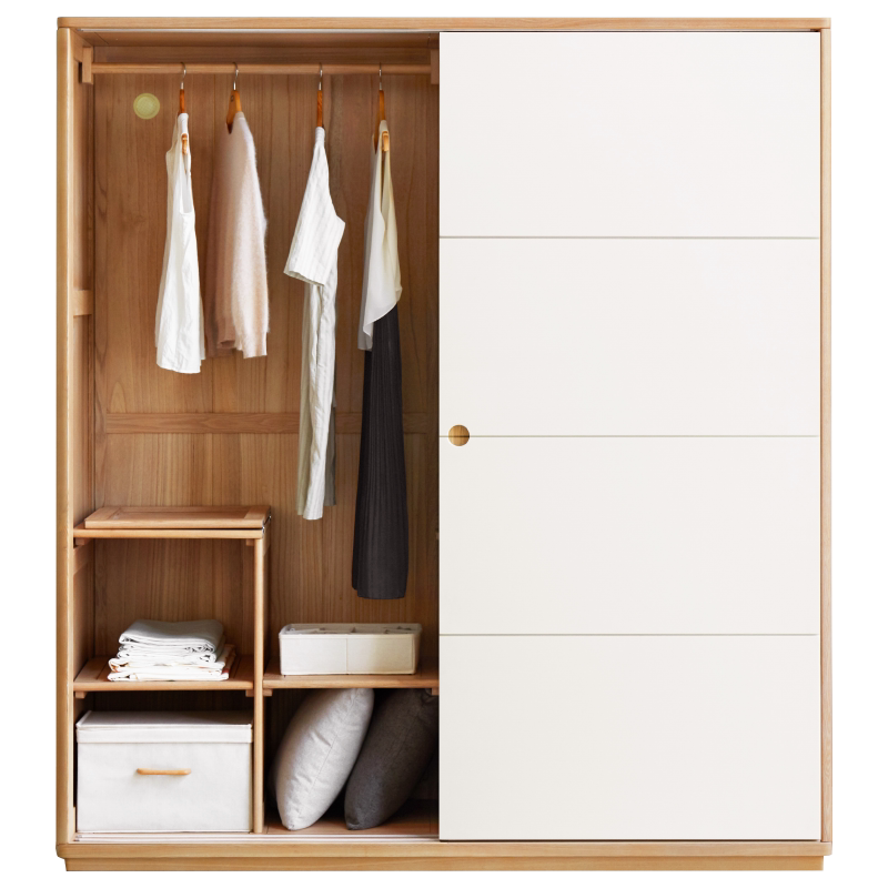 源氏木语实木衣柜北欧卧室水曲柳移门储物柜现代简约推拉门大衣橱