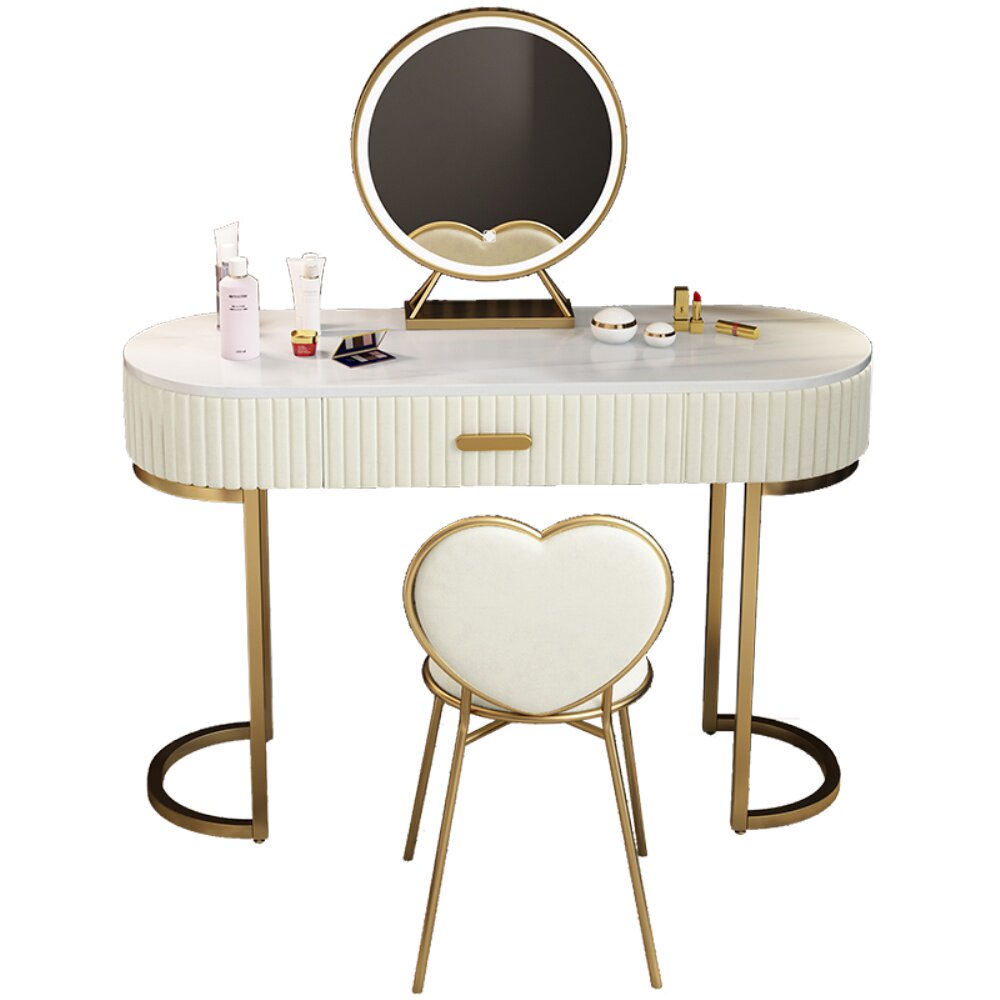 大理石梳妆台卧室 现代简约轻奢网红ins风化妆桌烤漆小户型梳妆台