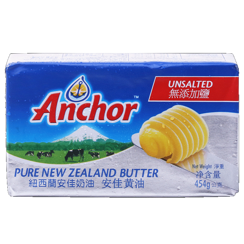 安佳淡味黄油块454g 新西兰动物性黄油牛排面包家食用烘焙原材料