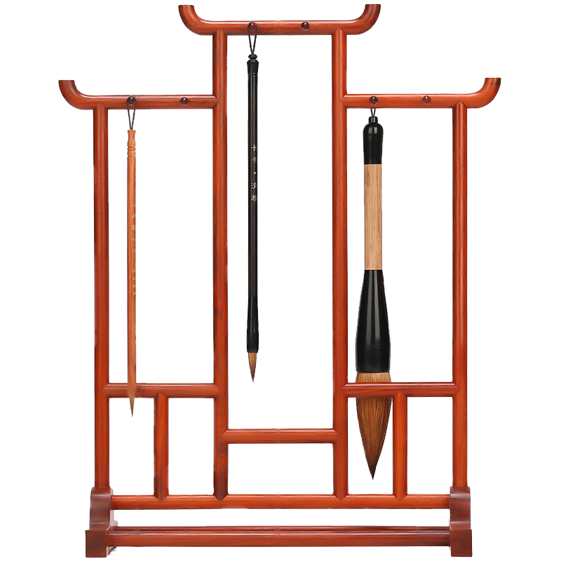 高档非洲红酸枝花梨木质毛笔架子创意摆件 复古红木笔架毛笔挂 实木