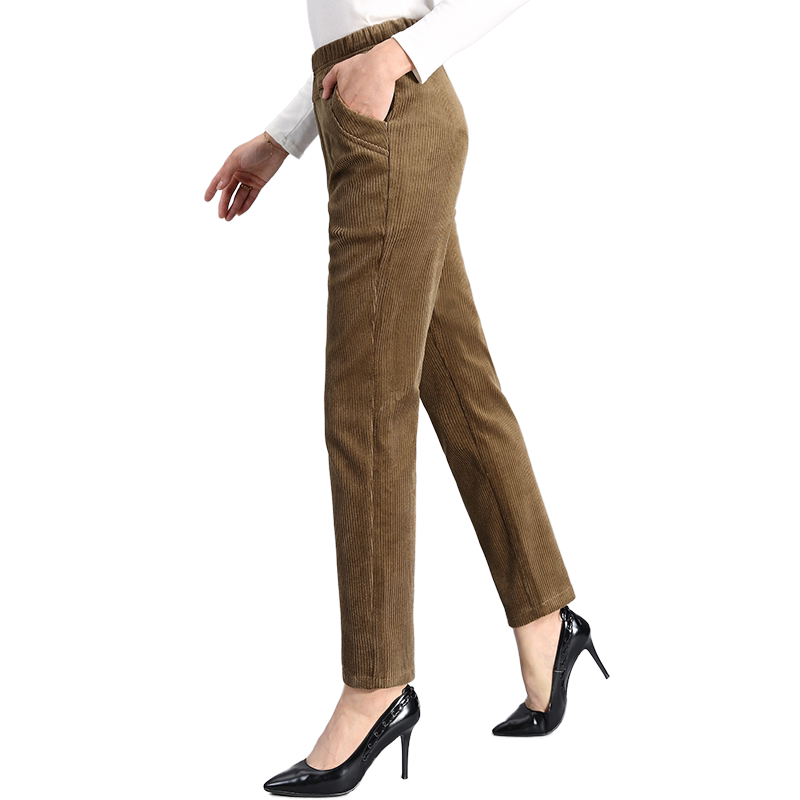 灯芯绒裤子女妈妈加绒裤直筒加厚棉裤高腰中老年女裤条绒休闲裤冬