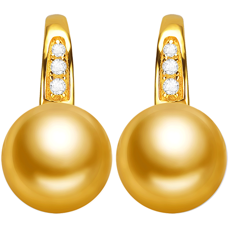 源生珠宝 美菡 海水金珠耳钉akoya正圆强光珍珠耳环金色925银气质