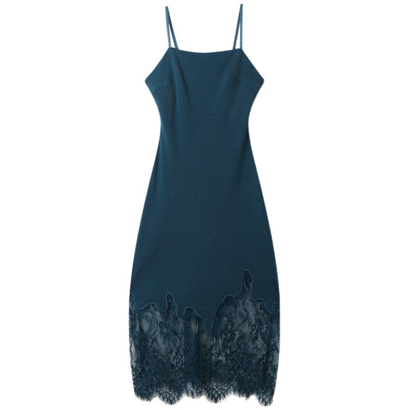 省钱快淘 女装 南夕姐姐针织连衣裙女秋季新款修身显瘦性感蕾丝拼接