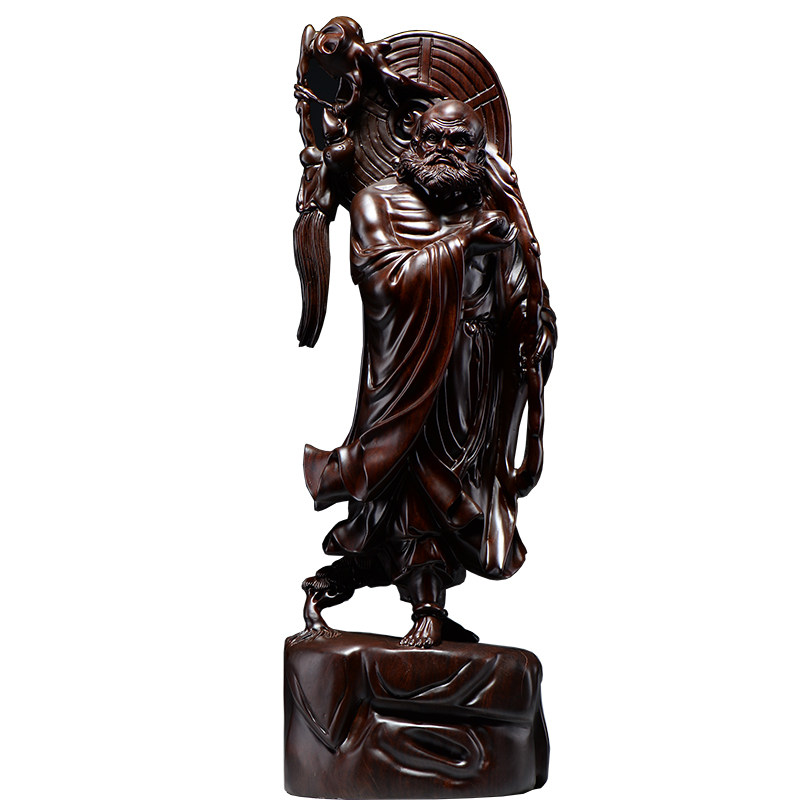 黑檀木雕刻达摩祖师佛像摆件家居客厅日式禅意玄关装饰红木工艺品