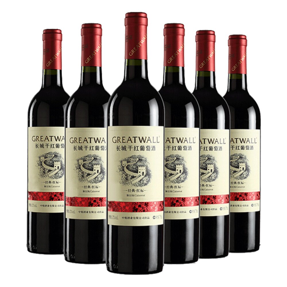 长城官方旗舰店 长城解百纳干红葡萄酒华夏经典红标婚宴红酒整箱