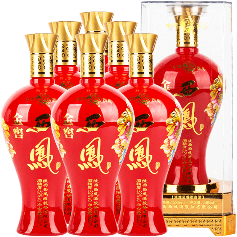 天猫整箱6瓶52度红瓶西凤酒粮食酒