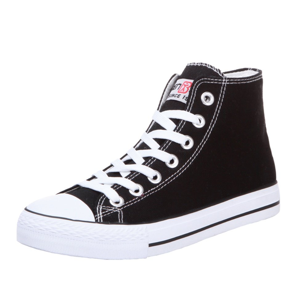 人本高帮帆布鞋女春秋2021新款百搭韩版学生平底系带布鞋女加绒