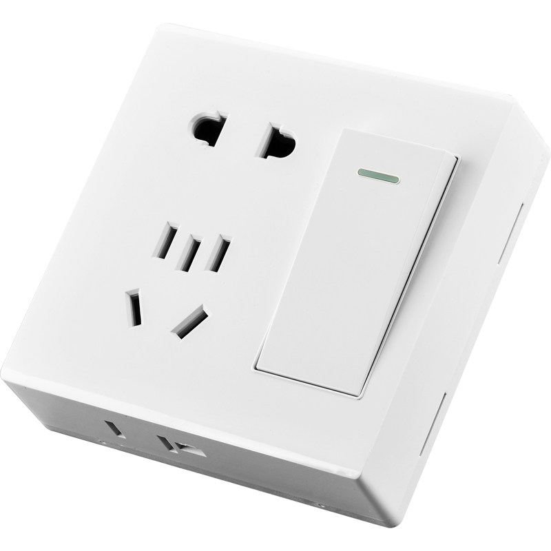 国际电工九孔插座86型明装开关面板明线家用一开五孔单控雅白9孔