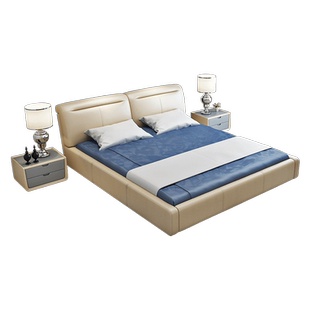 慕思艾慕皮艺床 现代简约双人床主次卧1.8米软包真皮床卧室 简爱