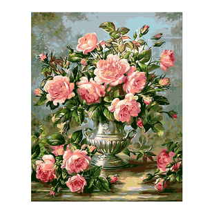 diy数字油画花卉风景手绘植物填色画客厅卧室装饰油彩画 玫瑰花墙
