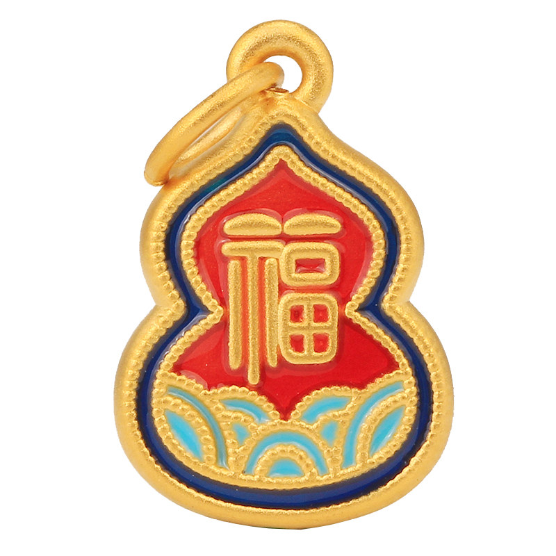 烧蓝黄金福字葫芦吊坠3d硬金足金999复古福气葫芦转运珠手链项链