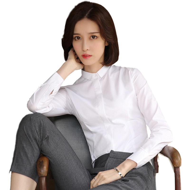 优柏白色衬衫女长袖职业2020春秋韩版上衣新款正装工作服工装衬衣