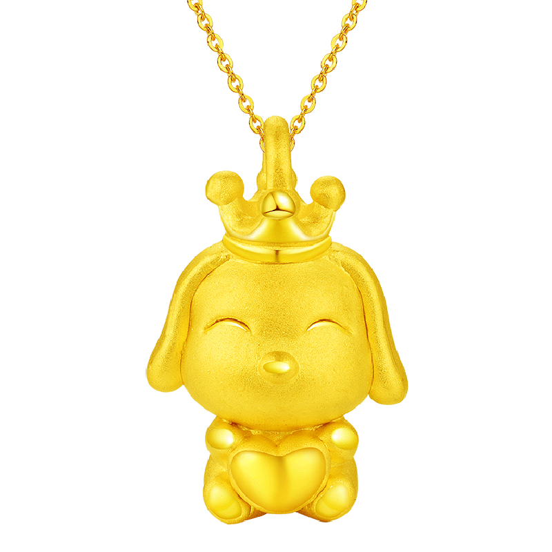 金狗狗吊坠黄金项链女皇冠小金狗生肖狗3d硬金999足金属相24k纯金