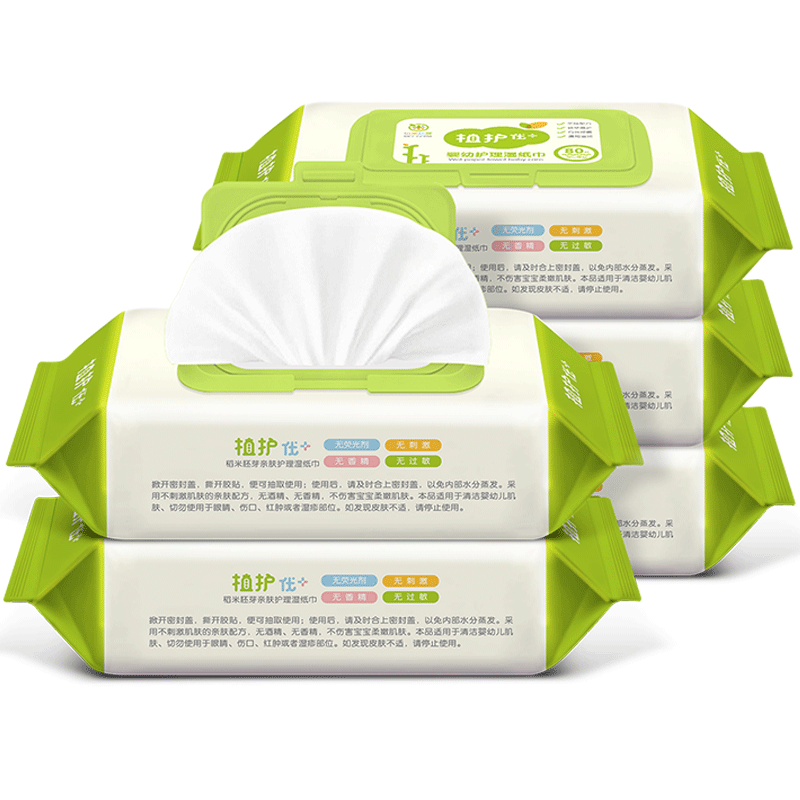 植护 婴儿湿巾纸带盖80片*5包宝宝专用新生儿婴幼儿童湿纸巾清洁