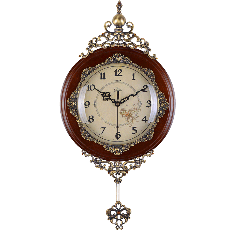 康巴丝豪华欧式挂钟客厅壁钟实木石英钟表静音大复古时钟田园602