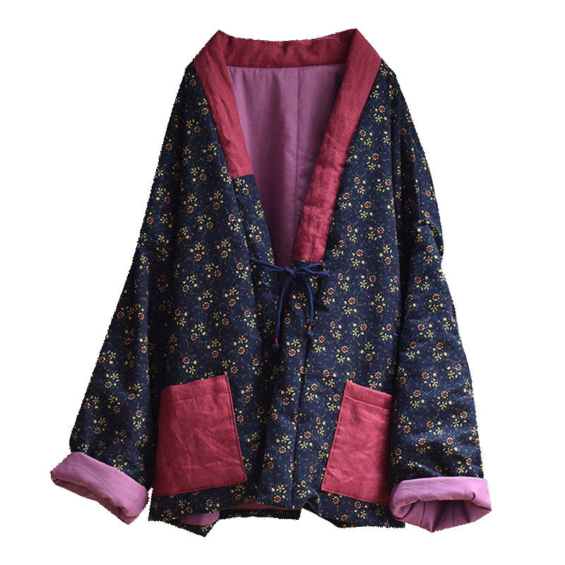 仿古棉衣女原创中国风复古加厚民族风开衫短款棉麻东北大花布棉袄