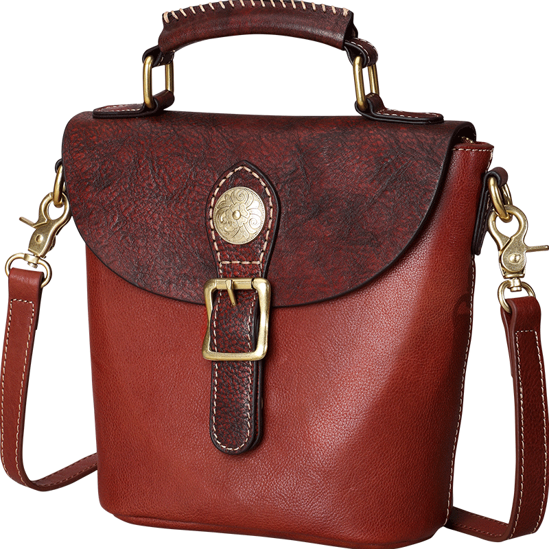 包包女2019新款真皮女包手工复古牛皮手提包妈妈单肩斜挎包水桶包