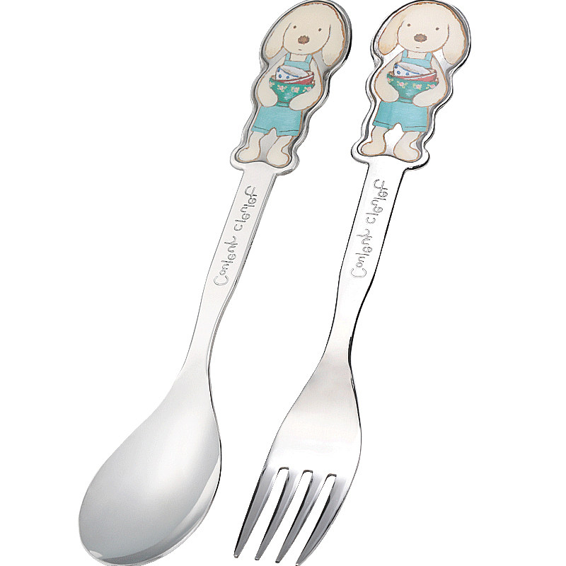 日本couleurcleulet儿童不锈钢勺子婴儿辅食餐具叉子宝宝学吃饭用