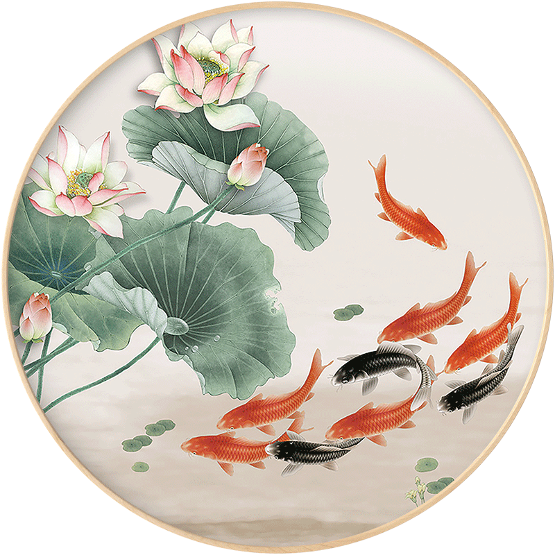 5d钻石画满钻新款九鱼图钻石秀鲤鱼荷花砖石画现代客厅圆形钻石绣