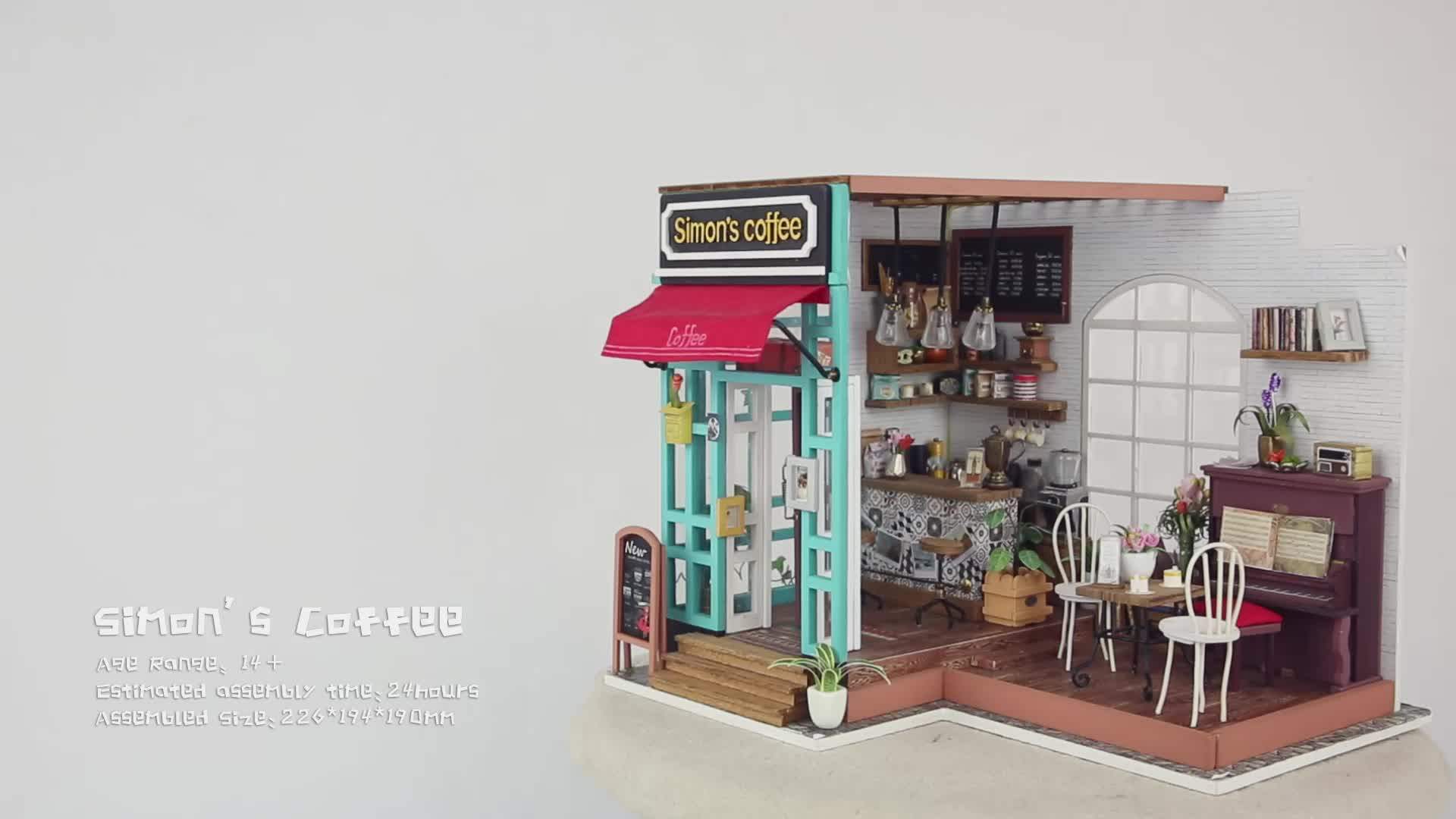 robotime咖啡店diy套件娃娃屋微型