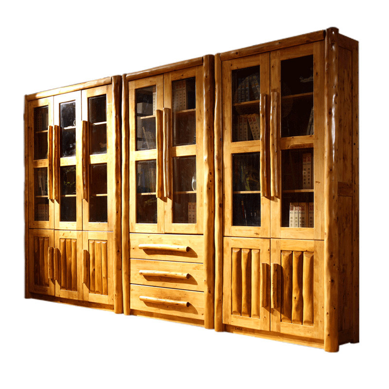 原生态田园实木组合书柜2门3门书橱玻璃储物柜大柜子柏木原木家具