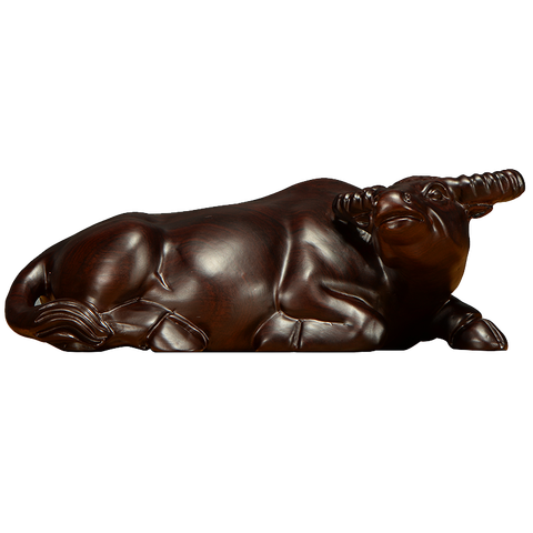 黑檀木雕水牛摆件招财十二生肖牛红木卧牛家居装饰实木雕刻工艺品