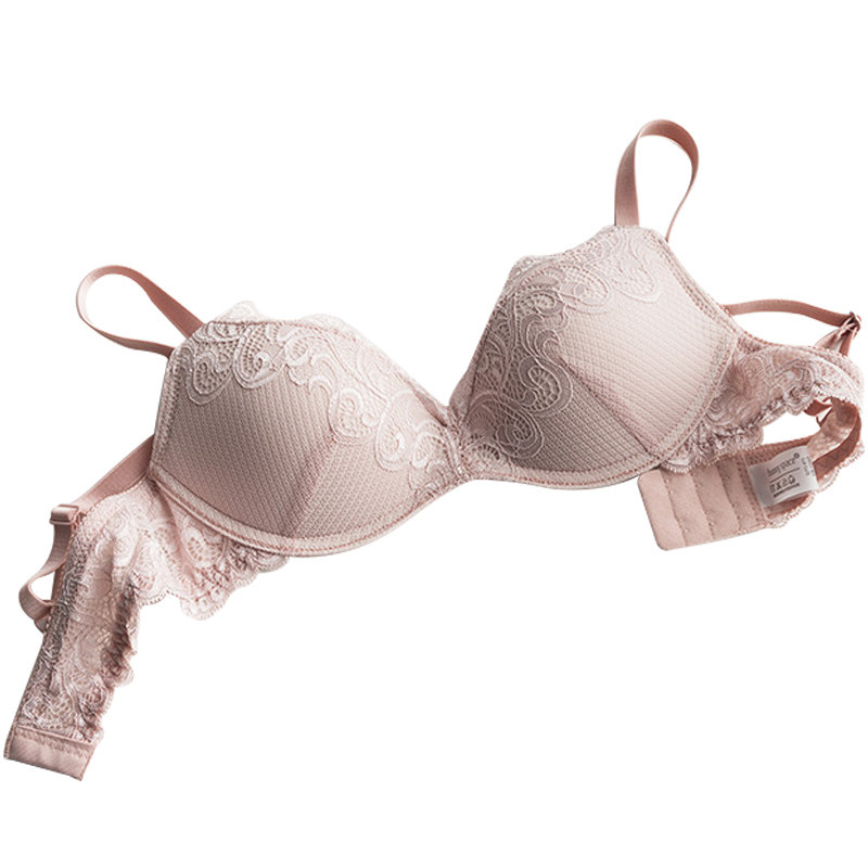 舒适性感日本文胸蕾丝v型加厚女士无钢圈聚拢小胸平胸内衣夏aa杯