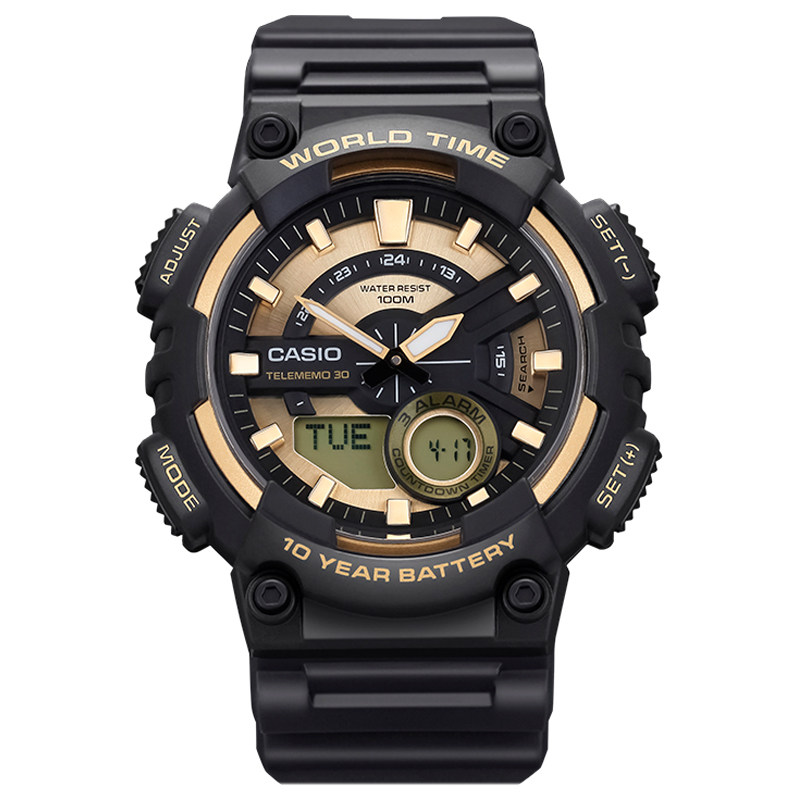 casio卡西欧男士手表学生电子表 运动防水双显表aeq-110bw-9a