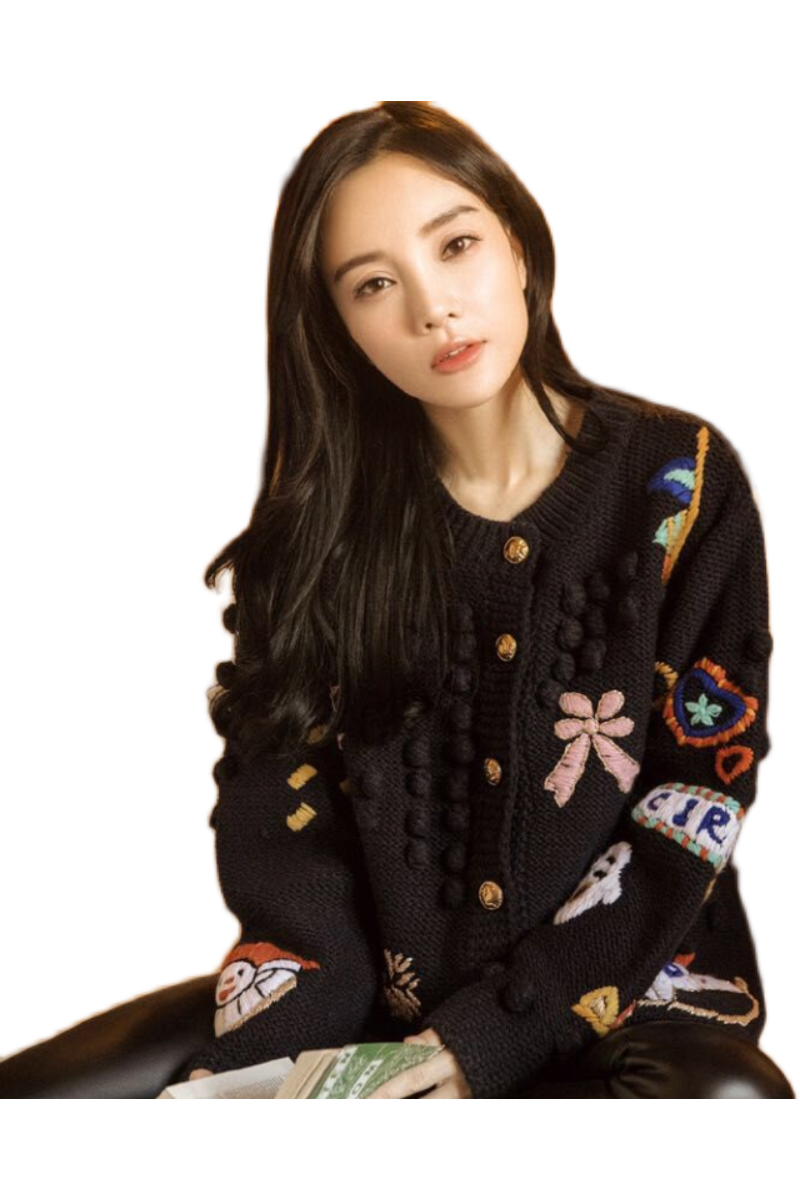 2020秋冬明星李小璐同款重工刺绣针织开衫外套长袖加厚毛衣-8号店