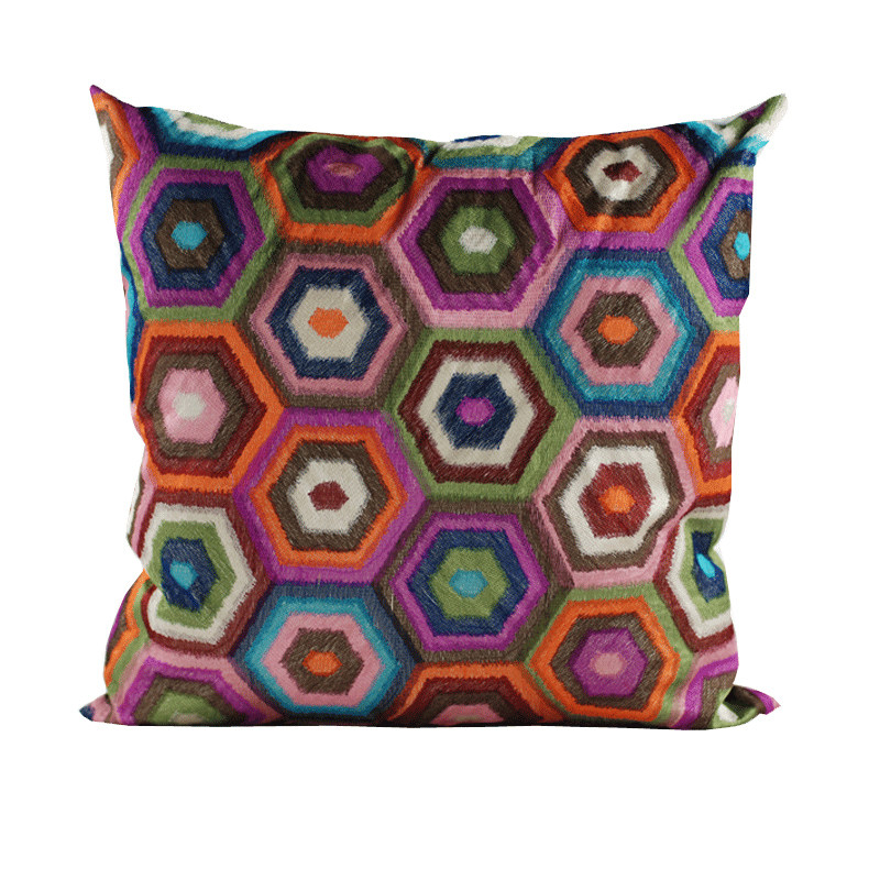 样板房沙发飘窗靠垫抱枕东南亚风格彩色六边菱形几何刺绣花抱枕