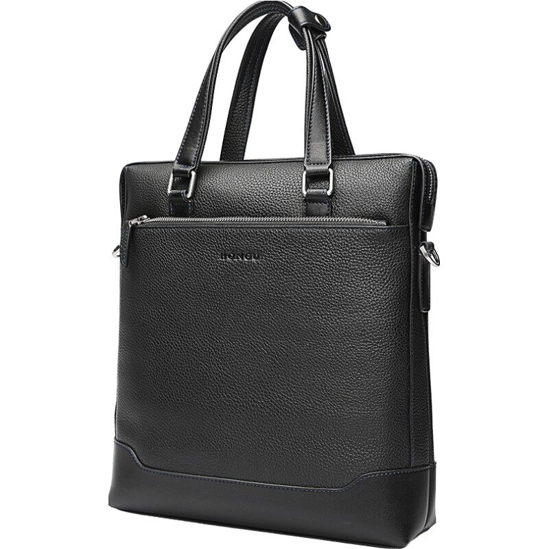 红谷男包真皮手提包男士公文包牛皮商务包休闲单肩包竖款斜挎包