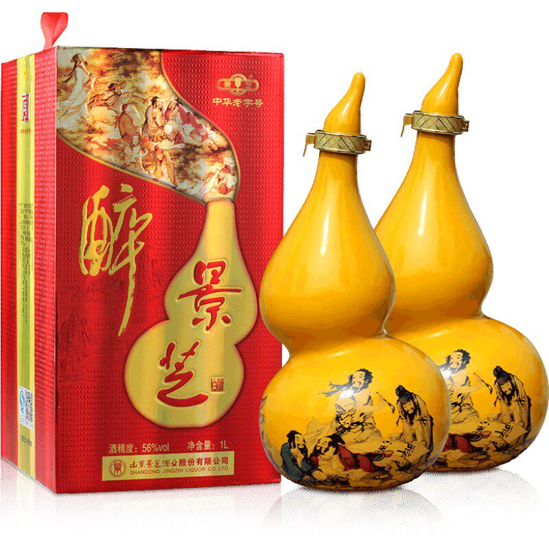 节日送礼景芝醉酒醉八仙大葫芦56度1000ml双瓶礼品袋装白酒高度酒
