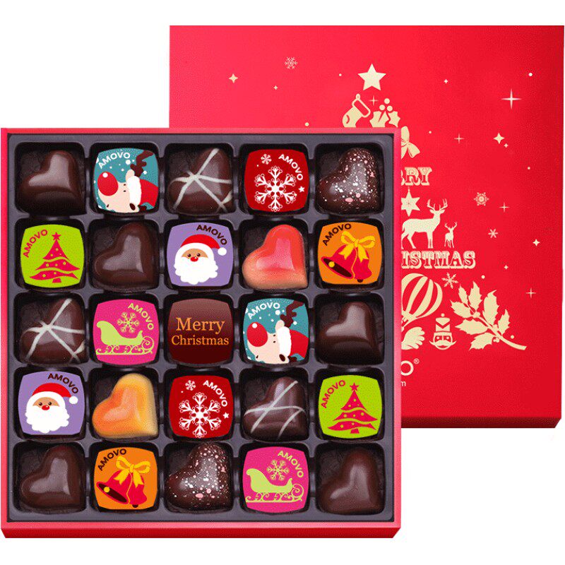amovo魔吻圣诞夹心巧克力礼盒装纯可可脂生日礼物送女友