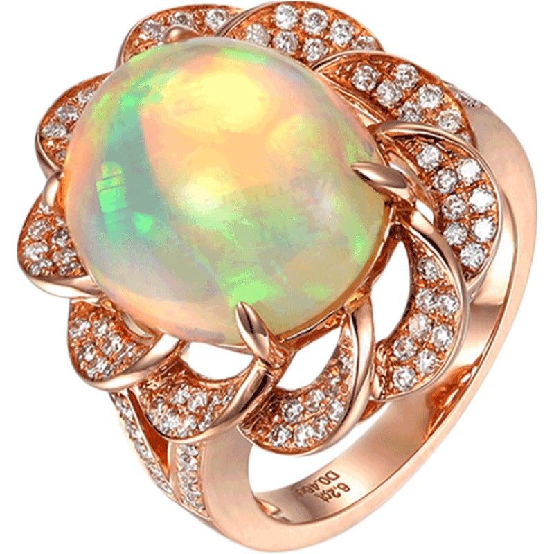 米莱珠宝 6.25克拉欧泊欧珀石金钻石戒指正品 澳宝戒指 彩宝