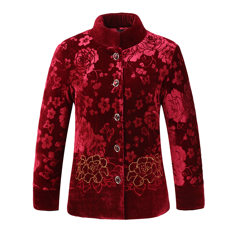 奶奶装冬装加绒加厚棉衣60-70岁中老年人女装唐装棉服妈妈外套袄 - 浅