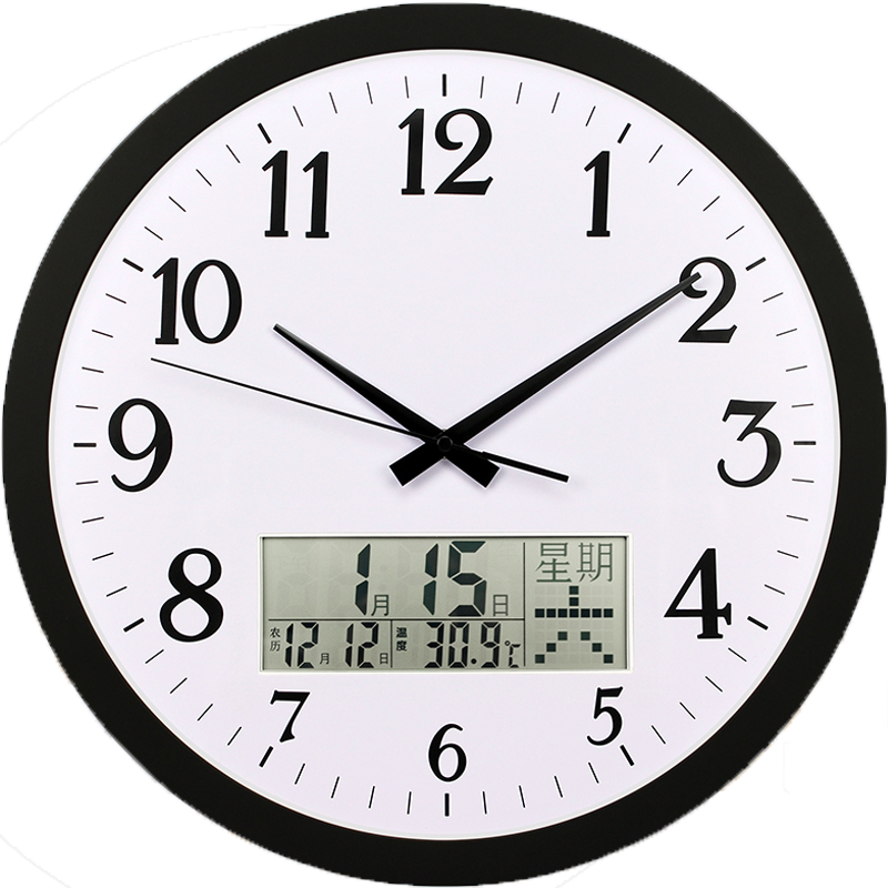 16英寸带万年历挂钟客厅石英时钟表日历现代简约大气家用静音卧室