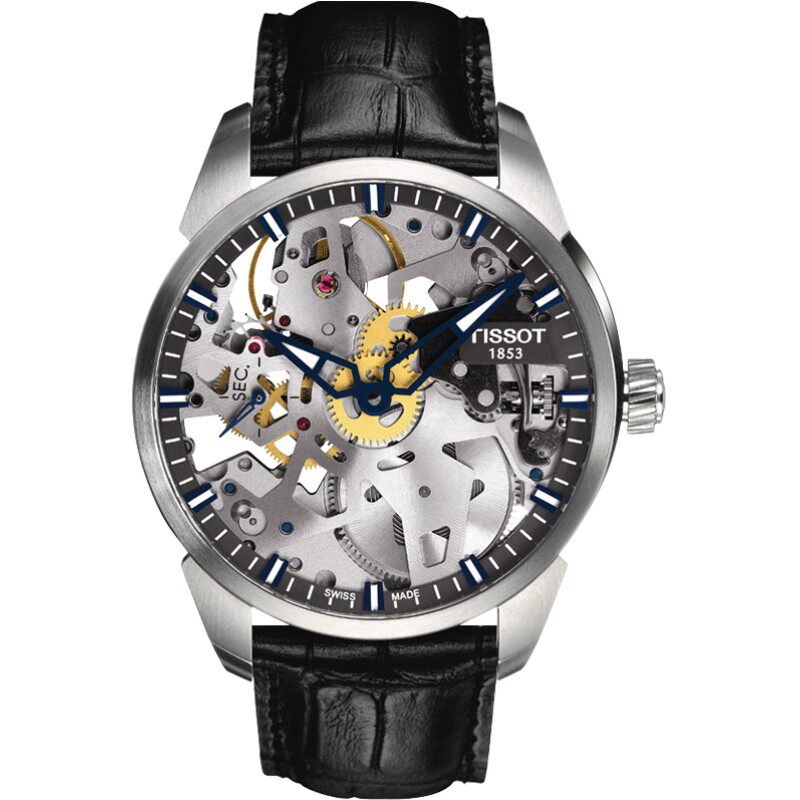 tissot天梭官方正品天匠镂空表盘手动机械皮带手表男表