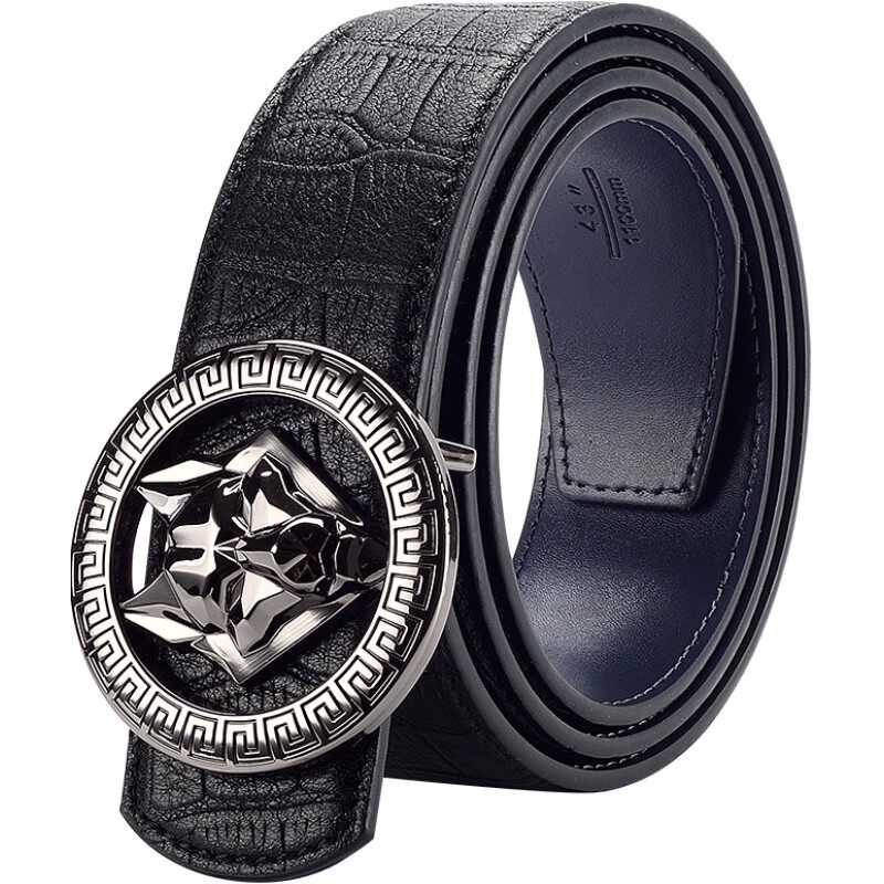 七匹狼皮带男真皮正品狼头平滑扣奢侈品牌官方旗舰店夏季男士腰带
