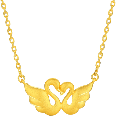 周大生黄金项链正品足金999天鹅吊坠锁骨链套链时尚新款金项链女