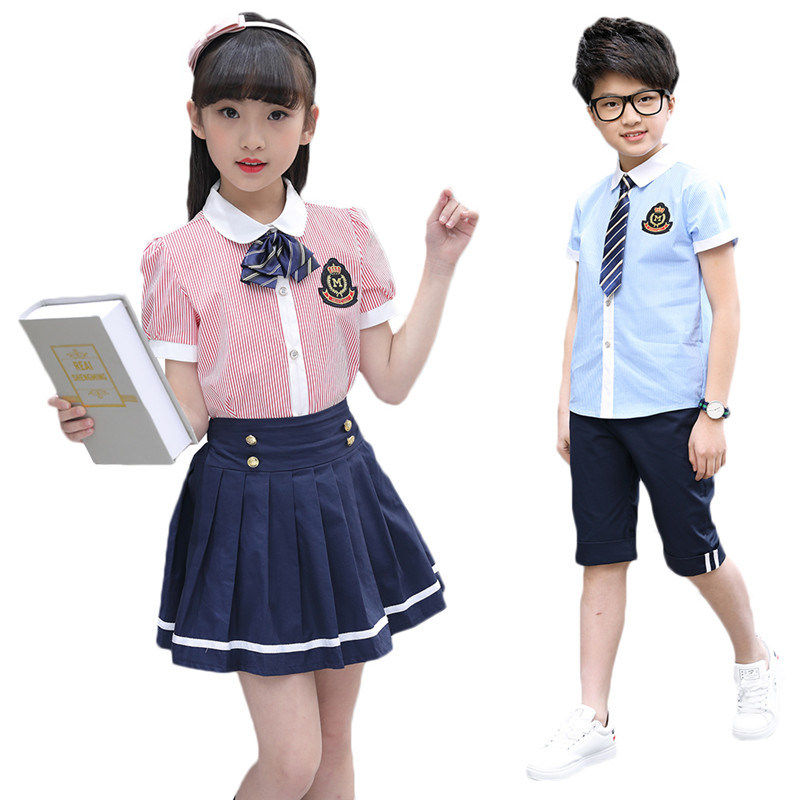 儿童短袖纯棉衬衫夏季套装小学生英伦校服女孩裙子幼儿园园服班服