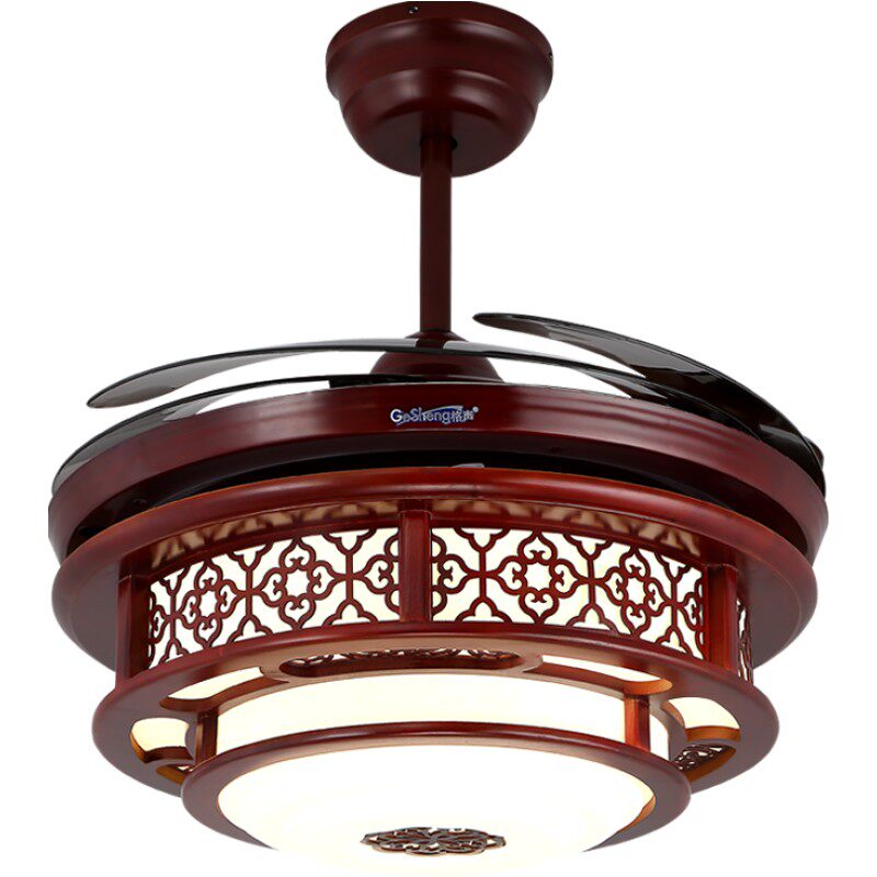 中式实木吊扇灯隐形风扇吊灯家用客厅餐厅遥控复古仿古电扇灯