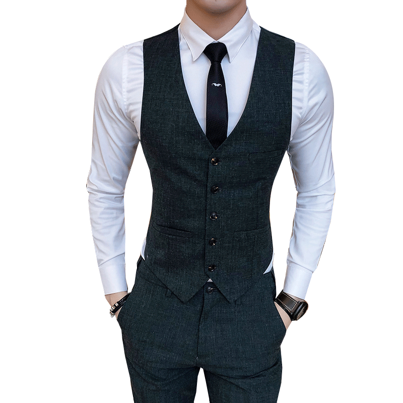 韩版修身男士马甲套装夏季马夹裤子两件套新郎伴郎结婚礼服发型师